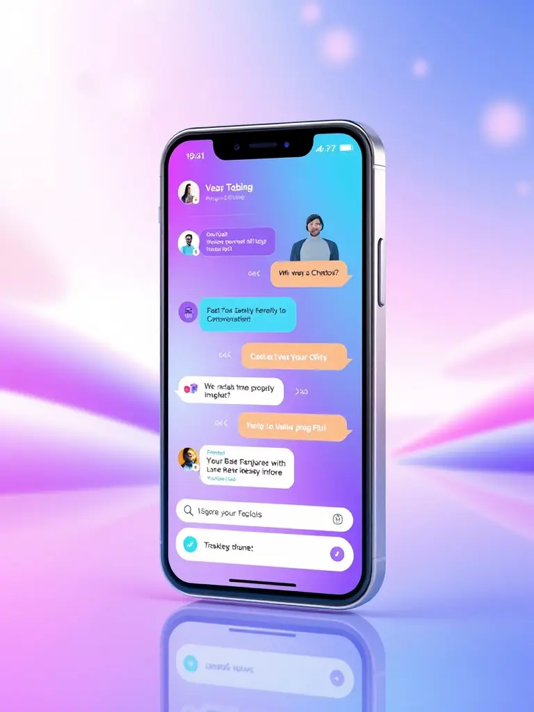 A modern smartphone screen displaying an AI chatbot conversation with a business profile, with neon cyan accents, illustrating BlinkerLabs' AI Chatbots & Automation service.